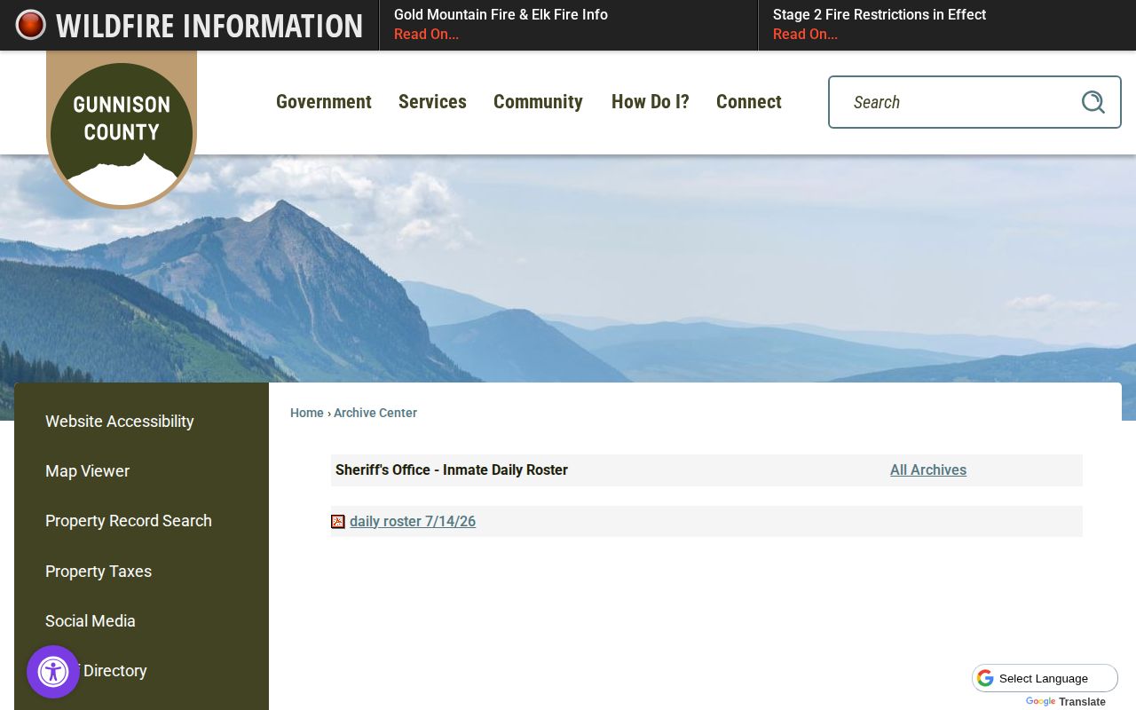 Gunnison County 24 hour release list roster archive source
