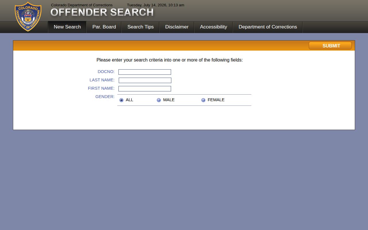 Gunnison County released inmates CDOC offender search fields