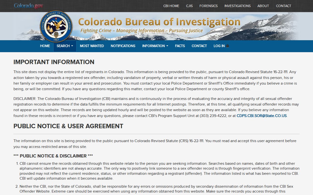 Gunnison County released inmate mugshots CBI registry source