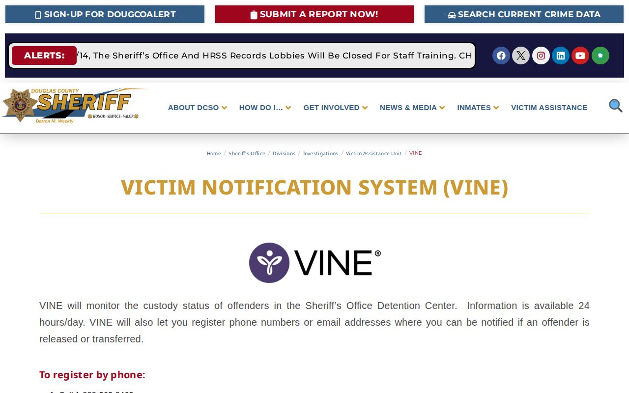 Gunnison County VINELink release alert phone instructions